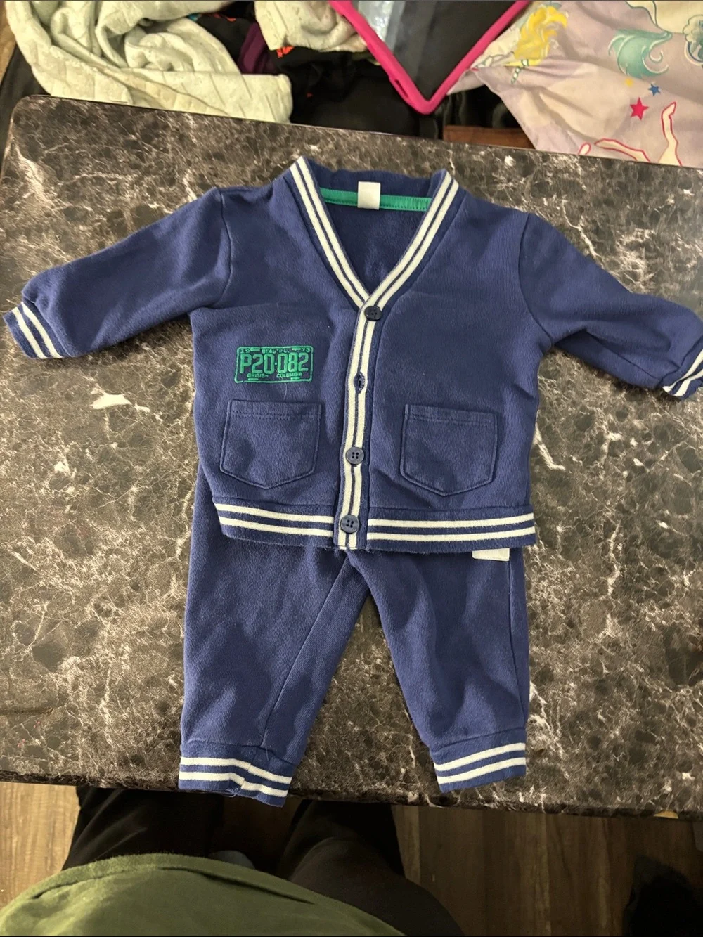 Kids Navy & Green Stripe Two-Piece One-Piece Set